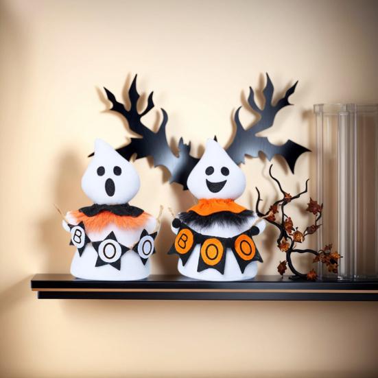 Halloween Plush Ghost Figurine Cute Small Ghost Statue Handmade Ghost Doll Table Ornaments for Halloween Home Decor