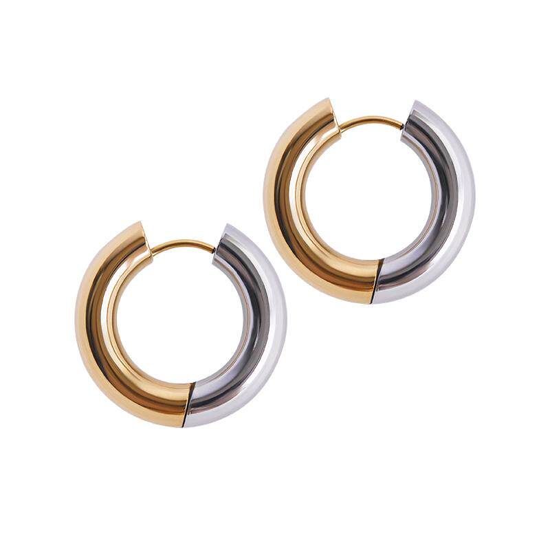 

Fashion Double Color Eardrop Earring Stylish Simple and Versatile Light Luxury Minority Work Clothing Basic Titanium Steel Ear Rings Ladies Large Gold-Plated [Pair]