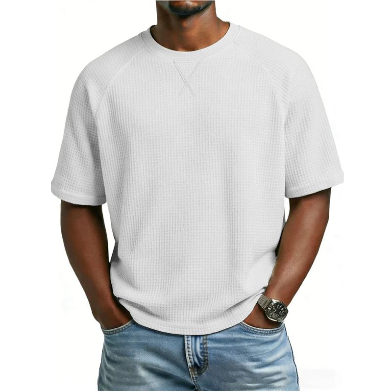 Herren Casual T-Shirt Waffelstrick Lockerer Schnitt T-Shirts für Mann Einfarbige Kurzarm-T-Shirts Übergroßer Schnitt Strukturierter Stoff Rundhalsausschnitt