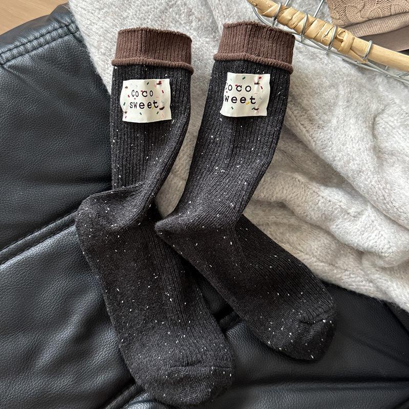 Women's New Fall Color Heel Cloth Mark Point Yarn Thick Needle Cylinder Pile Socks