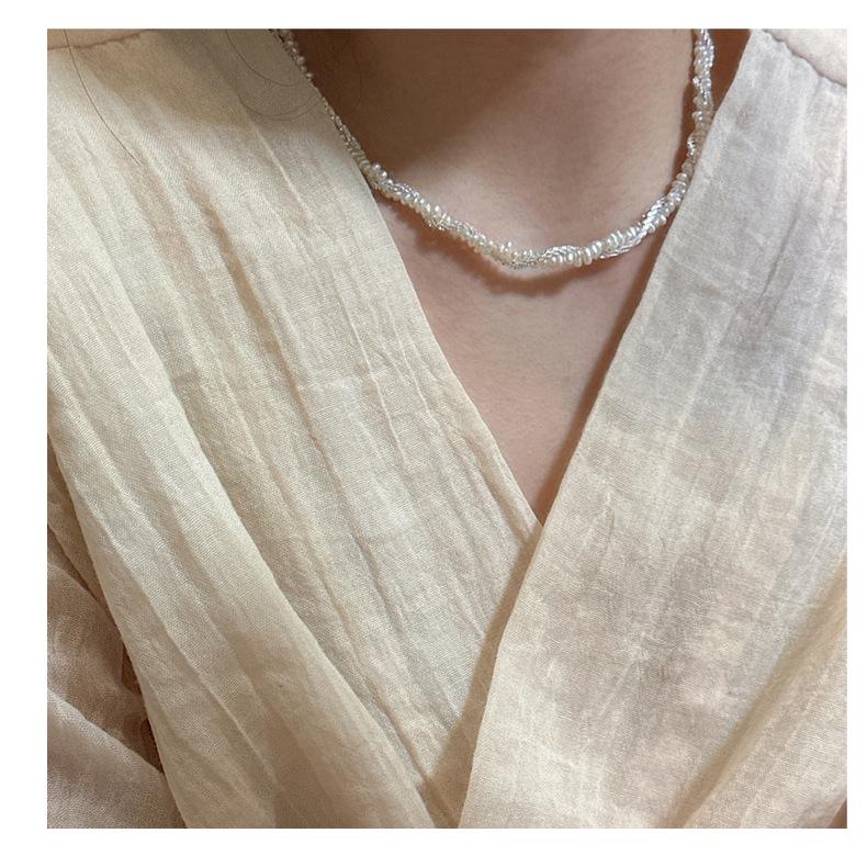 S925 Sterling Silver Double-Layer Necklace Bracelet with Pearls and Sparkling Sand