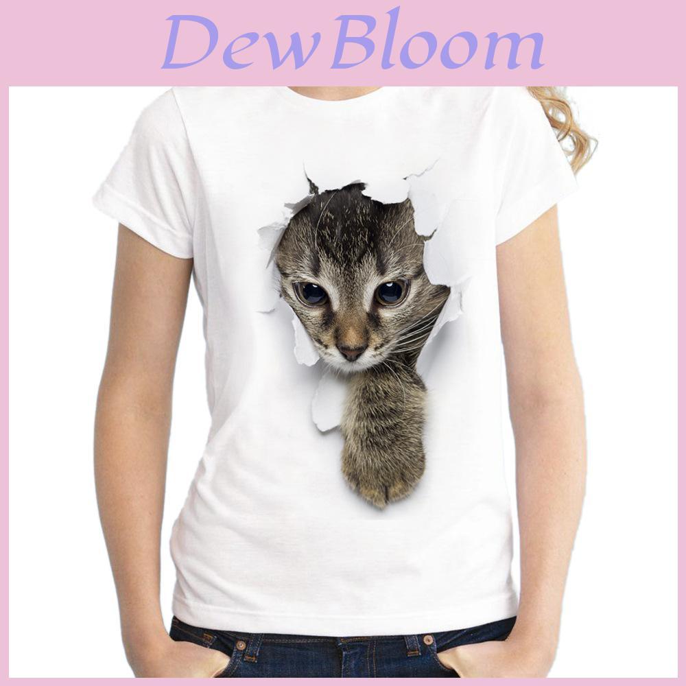 Bella T-shirt con Stampa di Gatto, Vestibilità Aderente e Decorazione con Uovo di Legno di Pasqua