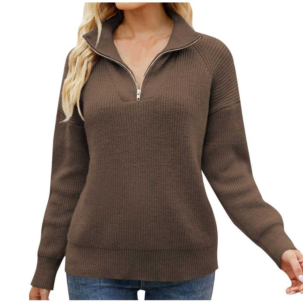 Damen- und Winterstrickmode Einfarbig Block-Patchwork-Pullover Langarmpullover