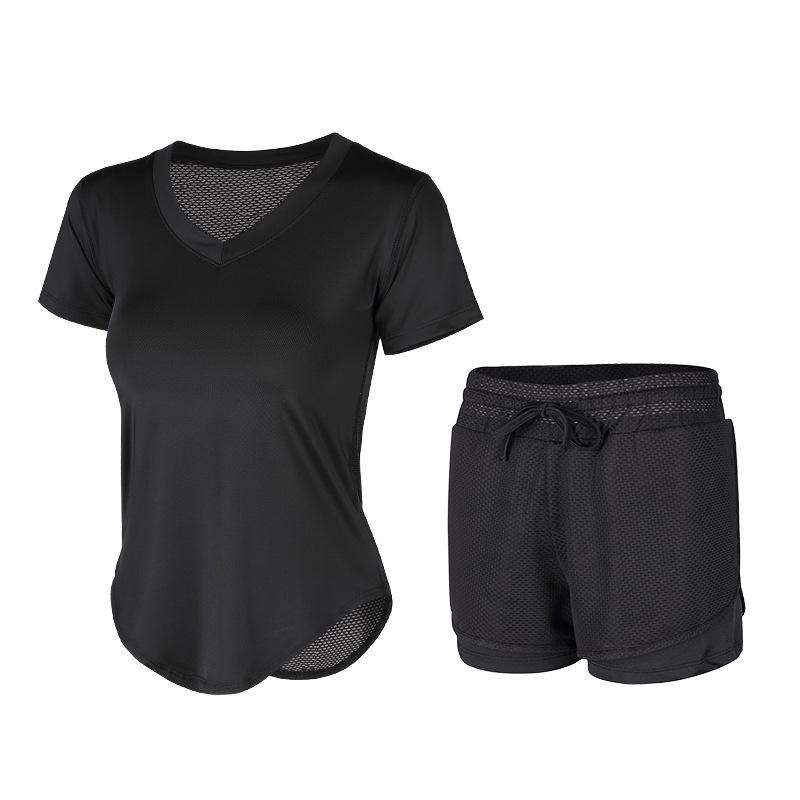 Women's Quick-Dry Yoga Set: Hollow Out Top with Short Sleeves and Tight Pants - 3-Piece Summer Fitness Outfit