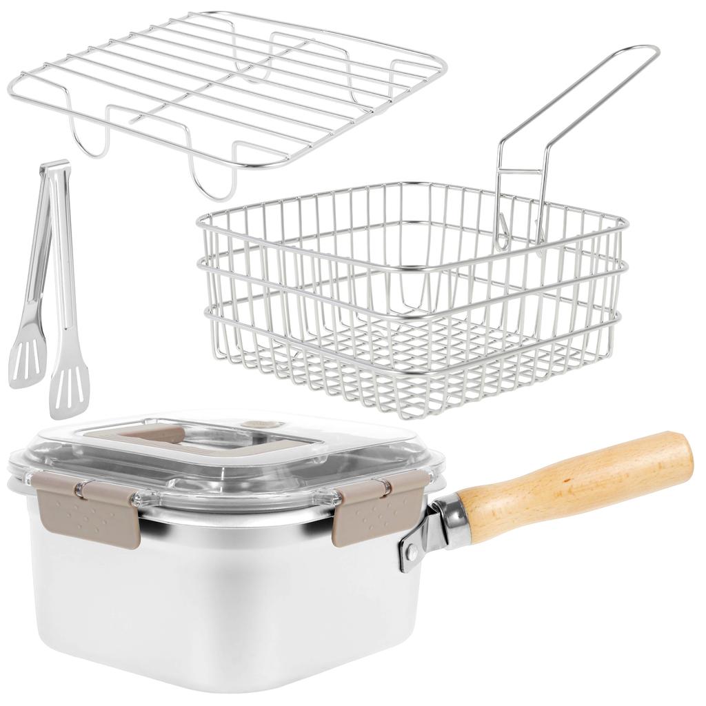 Multifunktionaler Fritteusentopf Edelstahl Bratpfanne mit Korb und Griff Tragbare Quadratische Fritteusen für die Küche