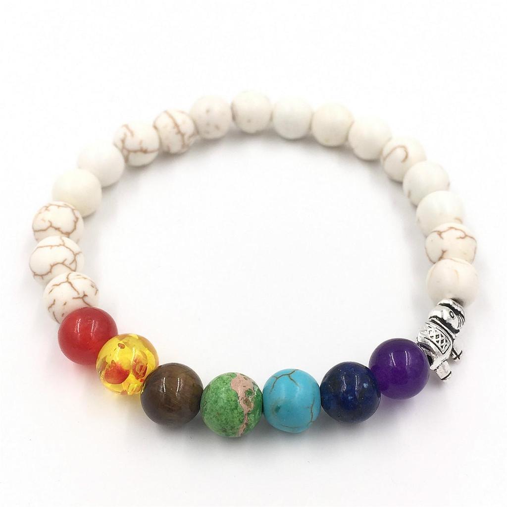 Colorful Agate & Lava Stone Buddhist Prayer Beads Bracelet, 8mm Natural Energy Stones