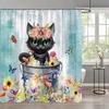 Funny Cat Children'S Shower Curtain Colourful Cartoon Patterns Children'S Room Curtains Bathroom Decor Accessories With Hooks