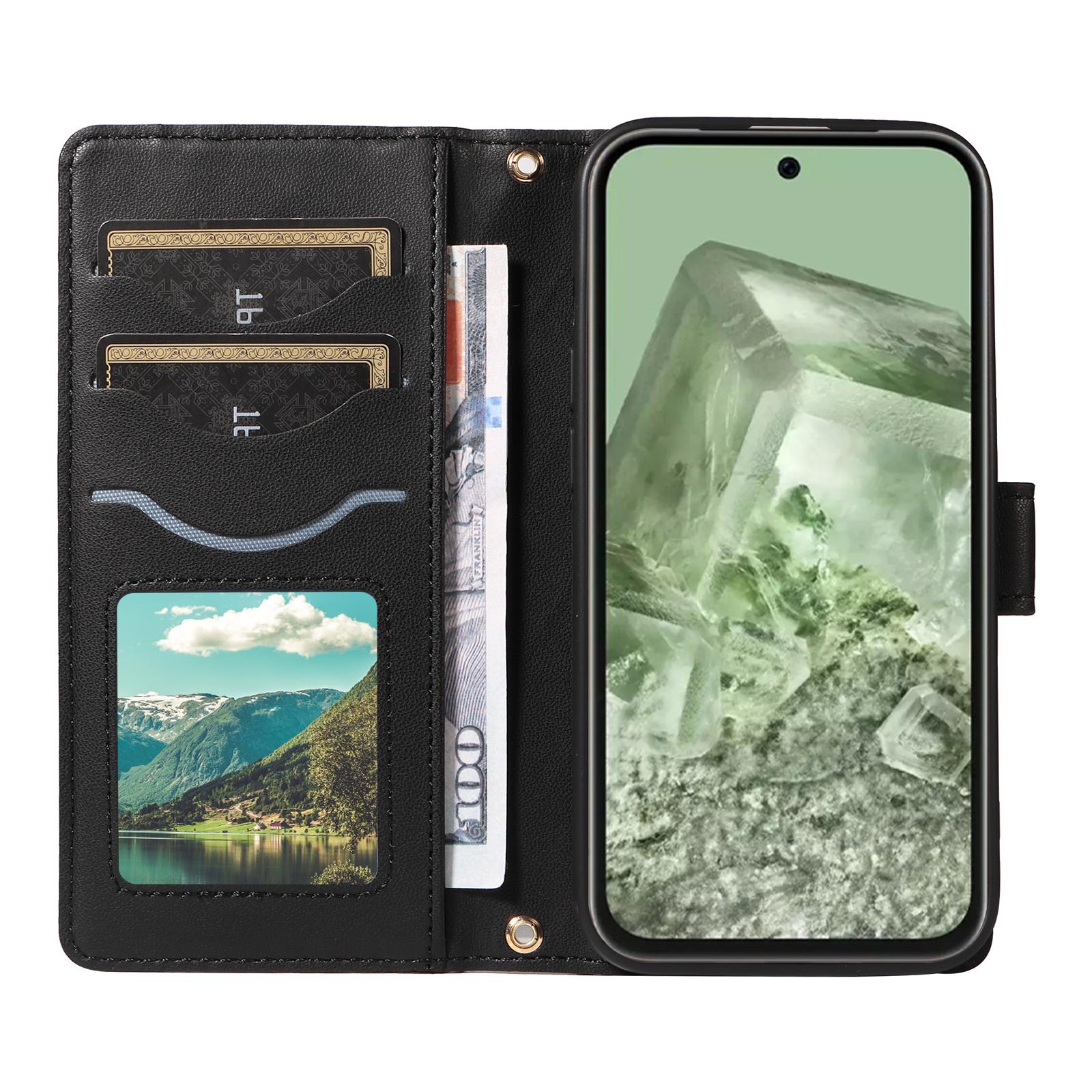 

For Google Pixel 8a Case Wallet Rhombus Leather Phone Cover with Shoulder Strap,Wrist Strap Apricot