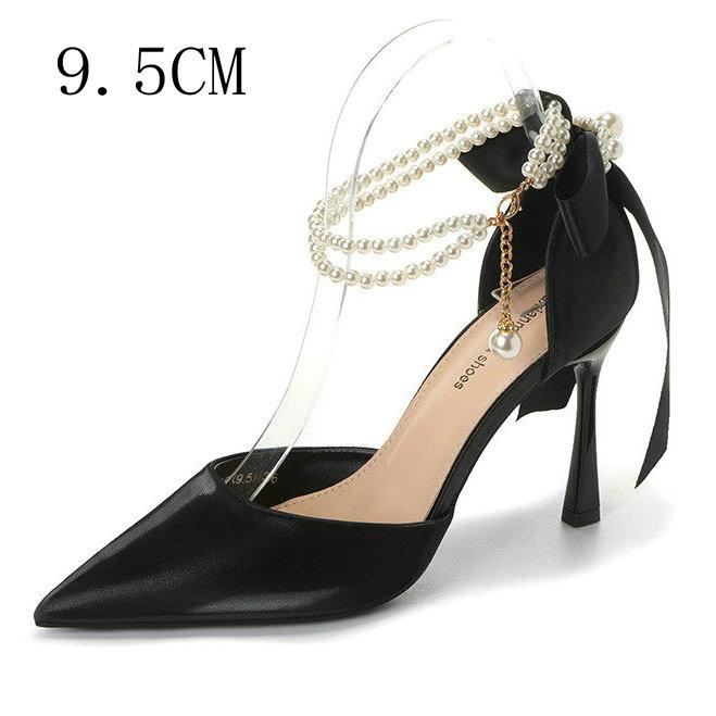 Fashion 2025 New Hollow Head High Heel Sandals Pearl Slim Heels Senior Sense Nude Nightclub Shoes Women