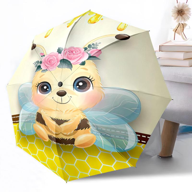 Bee On The Flower Compact Travel Automatic Umbrella with 8-Rib Sturdy Construction Travel Essential Fashionable Accessory Wedding Party Gift