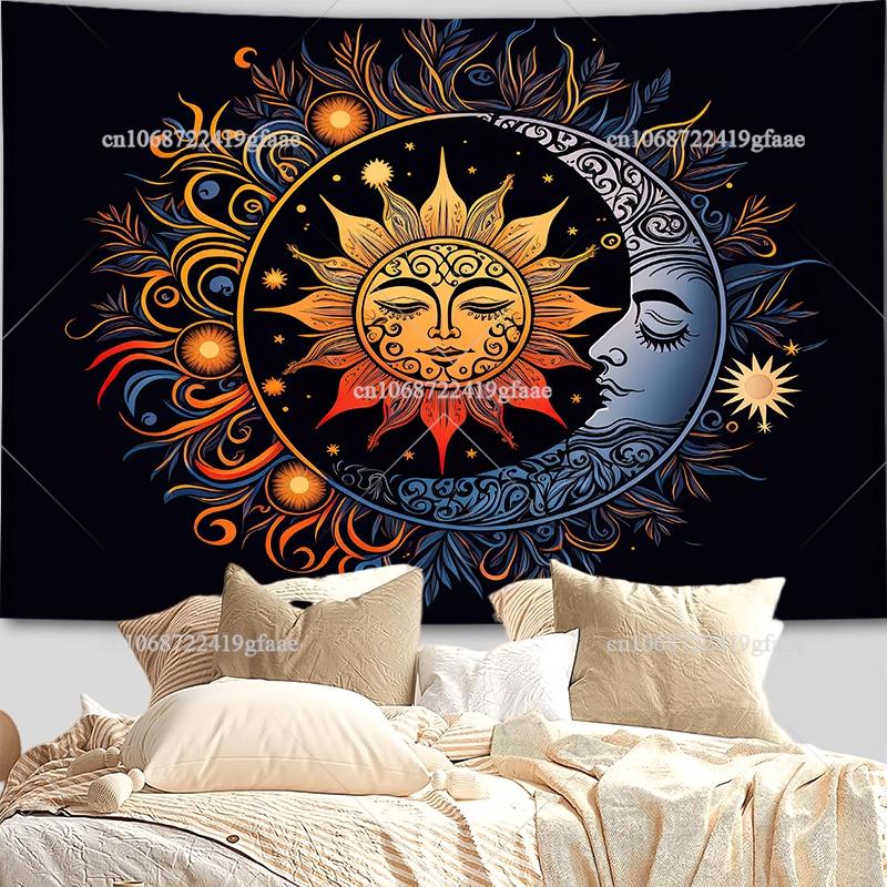 Mandala Sun And Moon Wall Tapestry Starry Florals Tapestries Flowers Landscape Tapestrys Room Decor Aesthetic Background Cloths