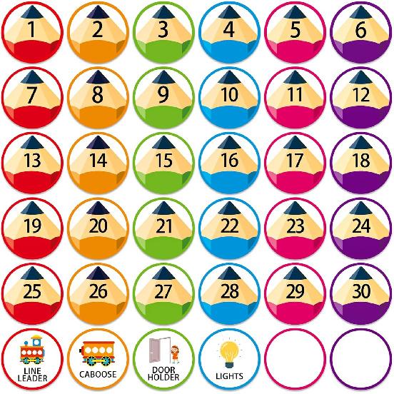 36PCS Number Markers Stickers Pencils Line up Spots for Classroom Colorful Floor Stickers Classroom Line up Spots Dots Floor Decals for Back to