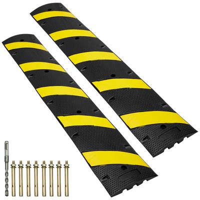 2PCs Rubber Speed Hump 183 X 30 X 4.5 Cm, 2 Channel, 100000 Kg Capacity Heavy Duty Traffic Speed Bump