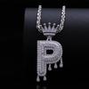 Stylish Hip Hop Zircon Crown Pendant Necklace with 26 English Letters for Women