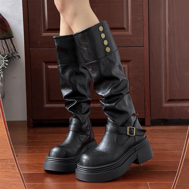 Brown Retro British Style Thick Soled Boots For Women  New Autumn And Winter Slimming Boots For Knights