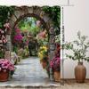 Garden View Shower Curtain Waterproof Fabric Bathroom Curta Stone Arch Flower Bath Screen Divider Home Decor With Hooks