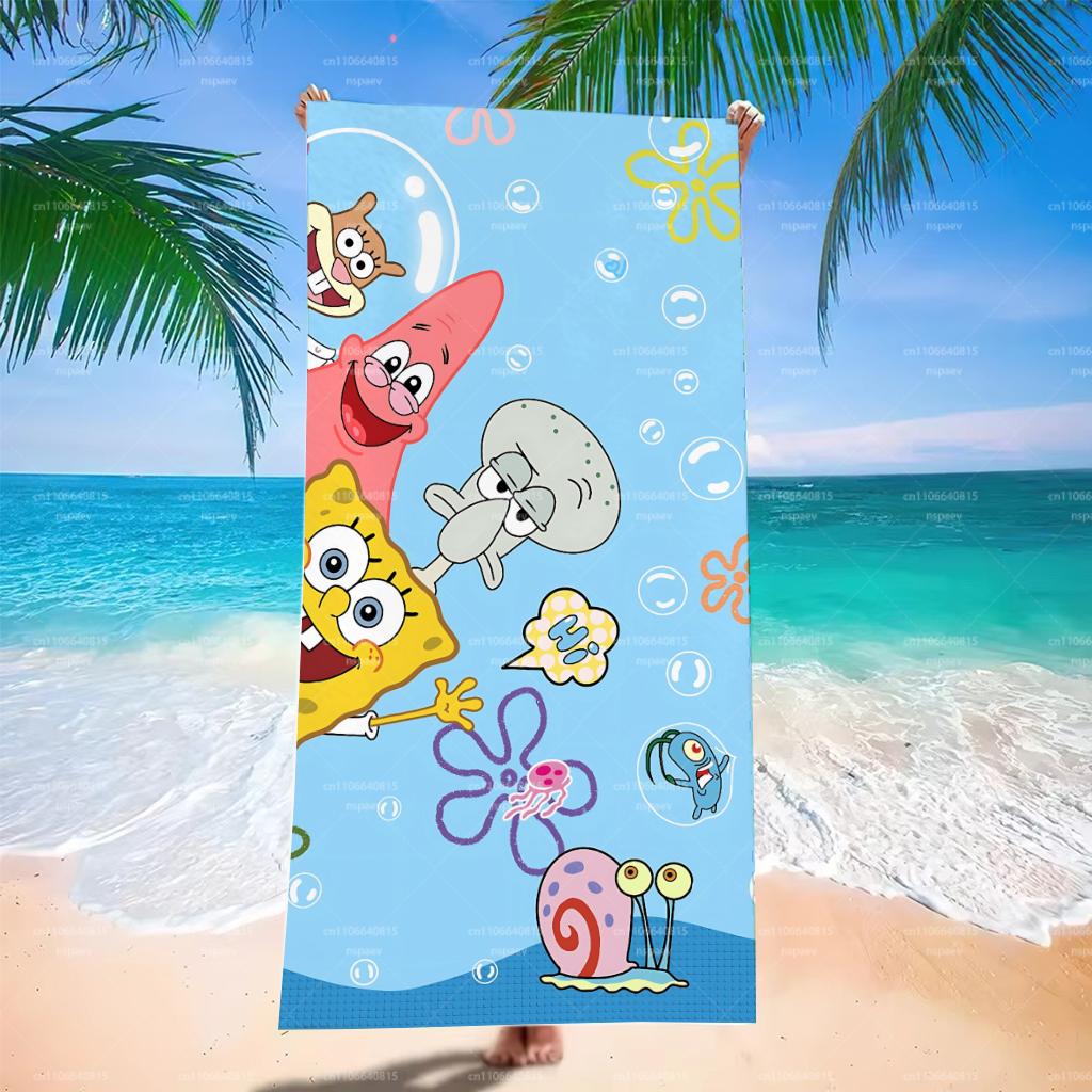 Funny S-SpongeBob Friends Large Beach Towel, Ocean Bubble Jellyfish Print Absorbent Lightweight Towel for Pool Camping Vacation