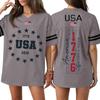 Womens Short Sleeve V Neck Oversized T Shirt 1776 2026 USA Letter Print Loose Fit Top Flag Graphic Tee