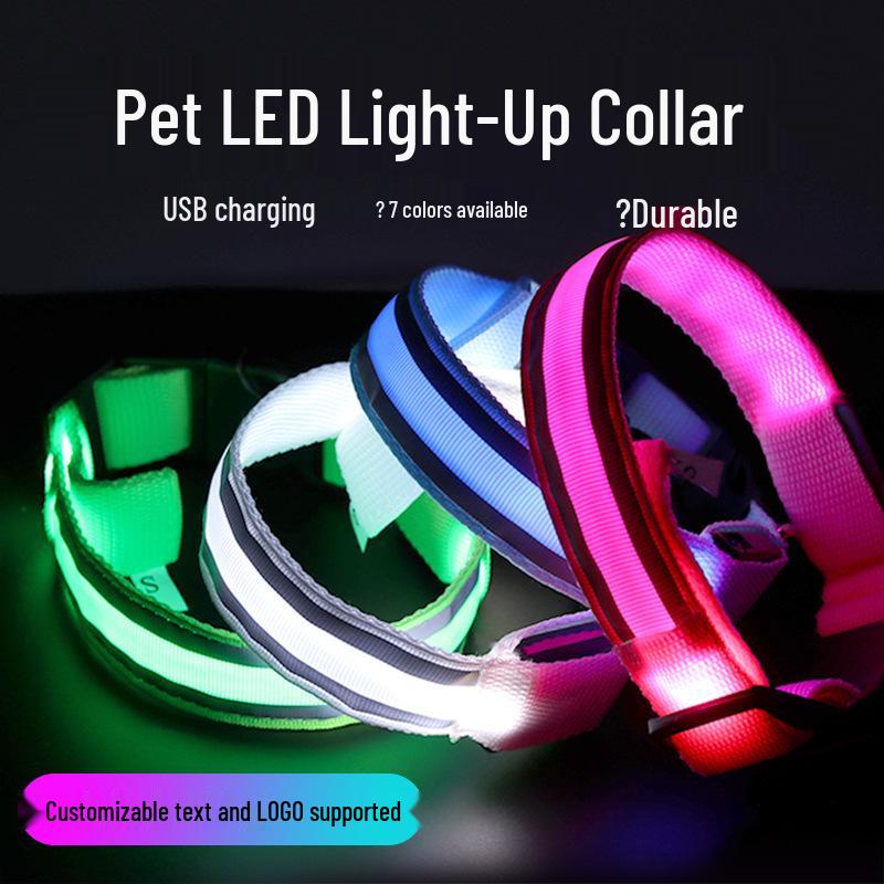 Rechargeable Luminous Dog Collar with Reflective Safety for Nighttime Walks