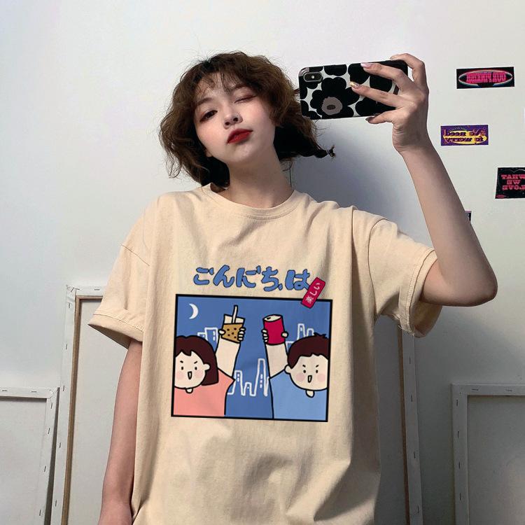 

Японские кавайные мультяшные буквы с принтом белые футболки с короткими рукавами для женщин 2025 летние повседневные свободные женские футболки harajuku уличные футболки y2k топы 2XL абрикосовый