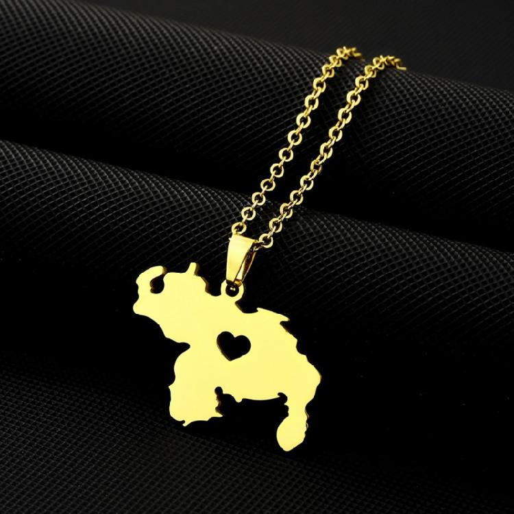 Map Flag Pendant Necklace Clavicle Chain Jewelry Venezuela Symbol Necklace