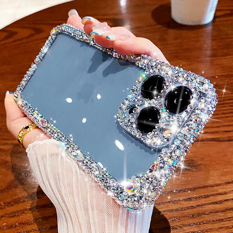 For iPhone15 14 13 12 11 Pro Max X XR XS Transparent All Inclusive Drop Resistant Soft Silicone Protective  Diamonds Phone Case Goddess Luxury Flash