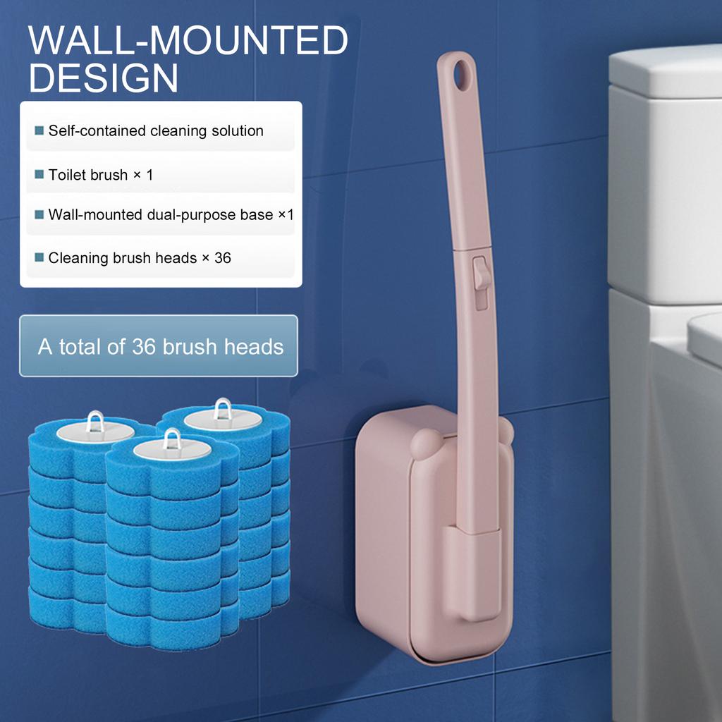 Wall Mounted Toilet Brush with 36 Refill Heads and Holder Bathroom Toilet Bowl Cleaner Wand for Wash Basins Mirrors Glass