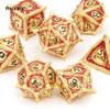 7 Pcs Yellow Red Black Dragon Eyes Metal Dice Solid Metal Polyhedral Dice Set Suitable for Role-Playing RPG Board Game Card Game
