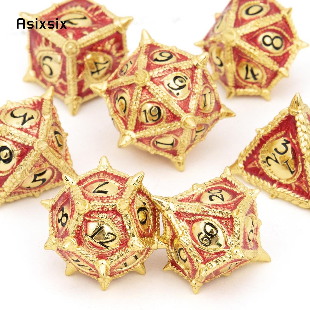 7 Pcs Yellow Red Black Dragon Eyes Metal Dice Solid Metal Polyhedral Dice Set Suitable for Role-Playing RPG Board Game Card Game