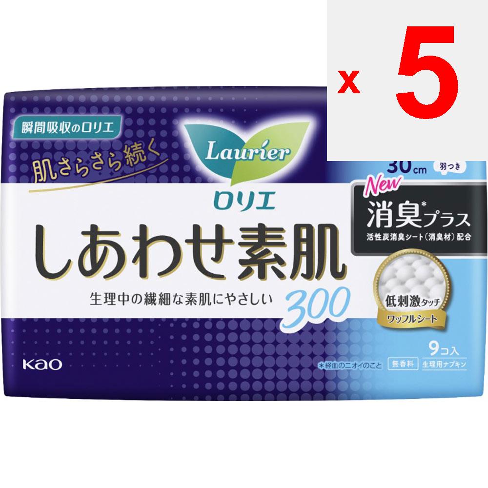 KAO Laurier Shiawase Sodashi Deodorant Plus 30 cm pro intenzívní noční použití, s křidélky, 9 balení (Kvazi-droga) Laurier Happiness Skin Ubrousek na péči o pleť, prosím