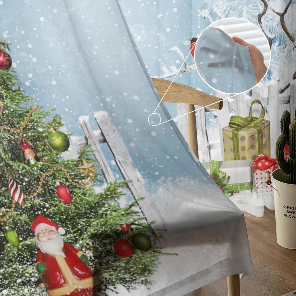 Vánoční stromeček dárky Santa Claus zvonky Sněhové vločky Tyl Průsvitné závěsy Obývací pokoj Ložnice Záclony Voál Organza Závěsy