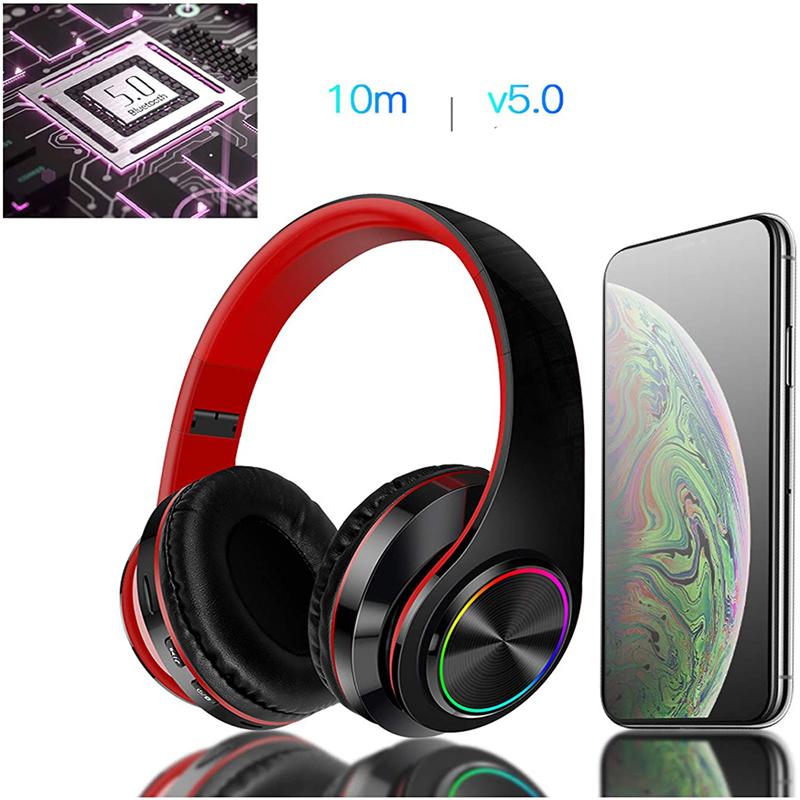 Drahtlose Bluetooth-Kopfhörer, faltbarer Stereo-Sportkopfhörer, farbenfrohe Musikkopfhörer mit Mikrofon, Unterstützung für Telefonanrufe mit Tf-Karte