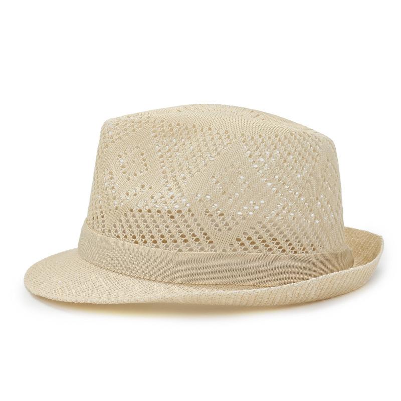 Men'S Casual Straw Top Hat Summer Outdoor Sun Protection Hollow Sun Hat Small Brim Business Versatile Breathable Jazz Hat