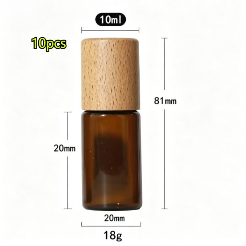 10Pcs 5ml 10ml 15ml Amber Clear Glass Roll On Bottles Natural Bamboo Wood Cap Sample Roller Ball Vials For Essential Oil Perfume