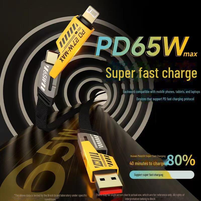 65W 4-in-1 Mecha-Datenkabel: PD-Superschnellladegerät für Apple- und Huawei-Geräte.