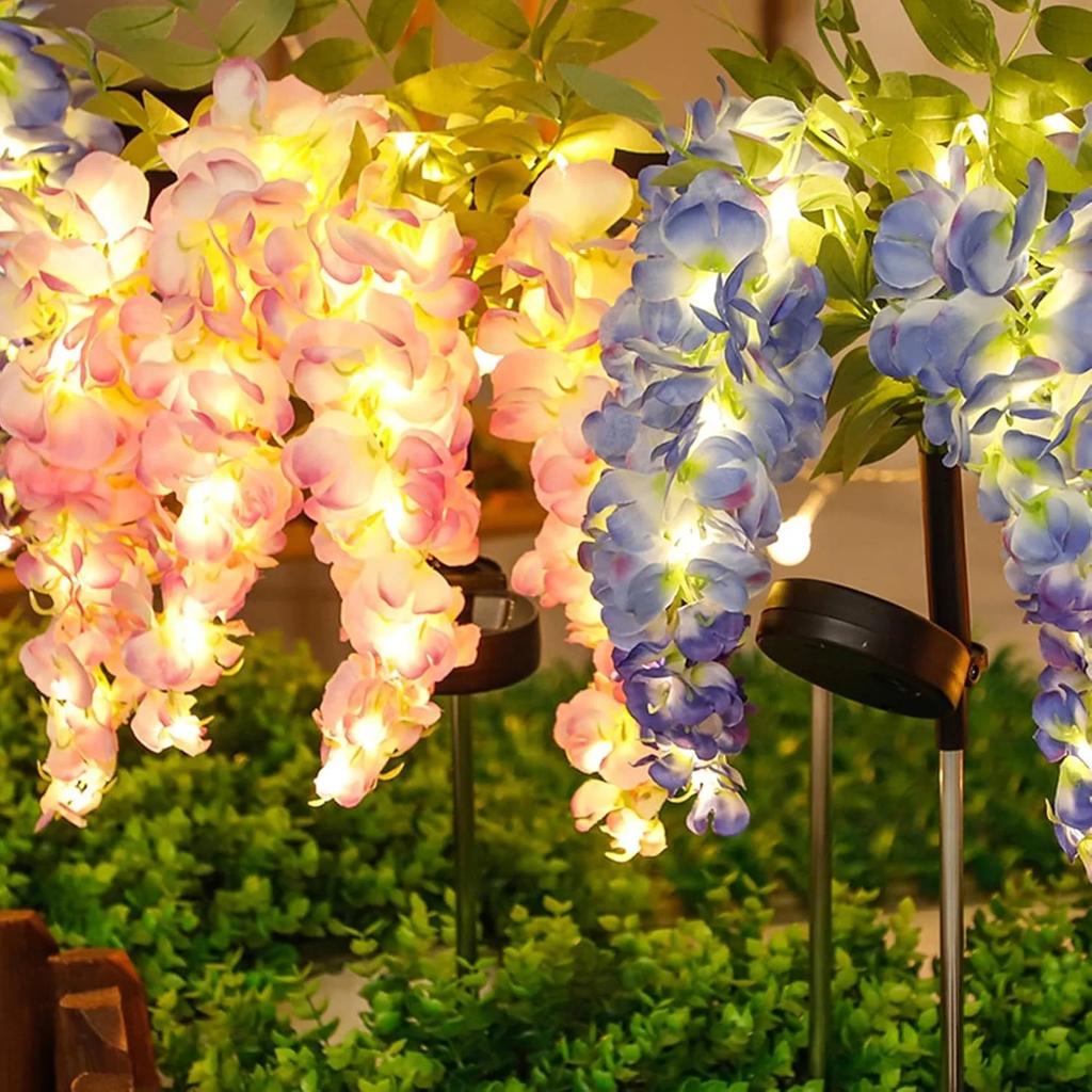 Solar Powered Wisteria Flower Lamp Outdoor Waterproof Grounding Lamp for Garden Passage Lawn Patio Home Pathway Outdoor Decor