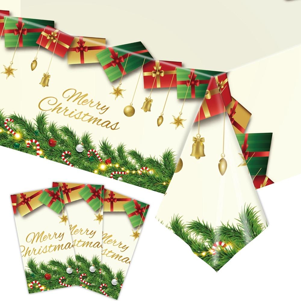 Plastic Christmas Tablecloth Bronzing Snowman Snowflake Disposable Tablecloths Disposable Table Decoration Table Cover Christmas
