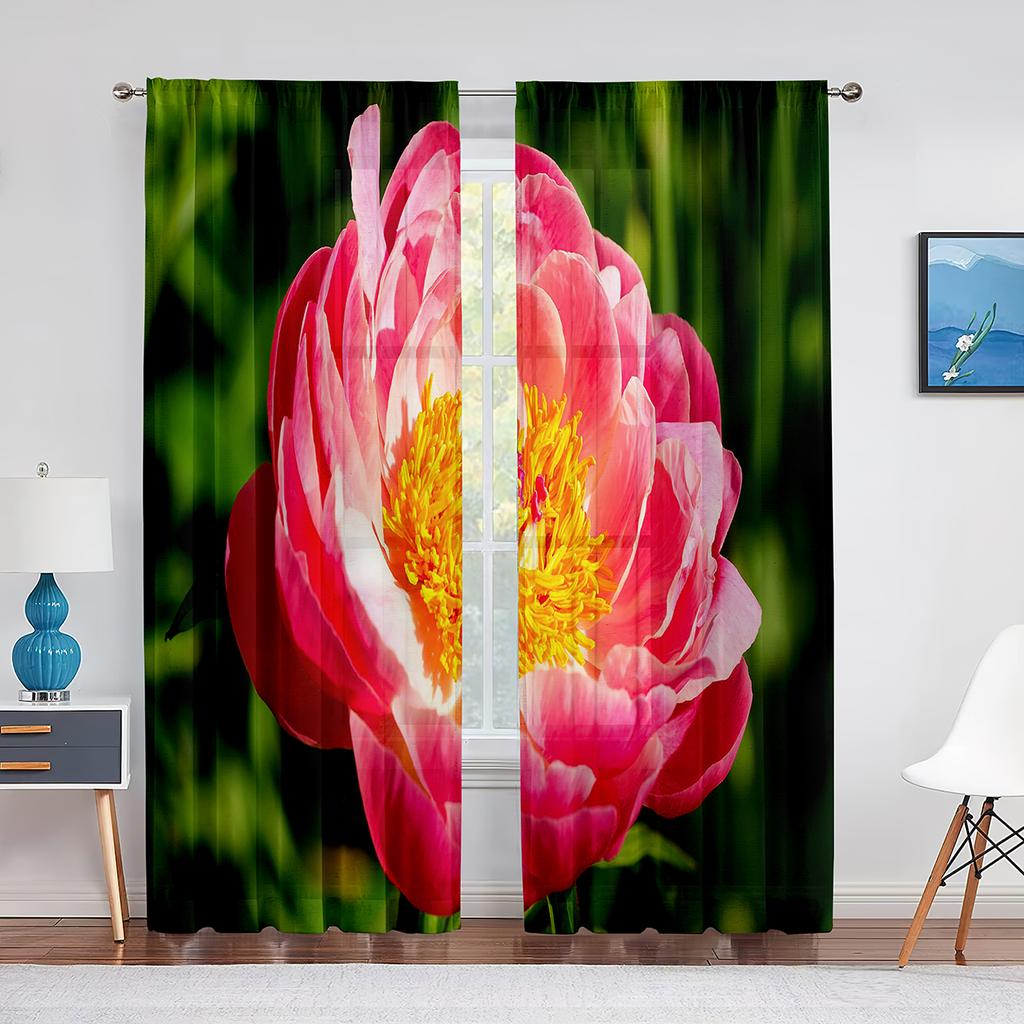 Różowe Piwonie Kwiatowe Wiosenne Akwarelowe Przezroczyste Woalowe Zasłony do Salonu Sypialni Kuchni Zasłony Okienne Szyfonowe Tiulowe Zasłony