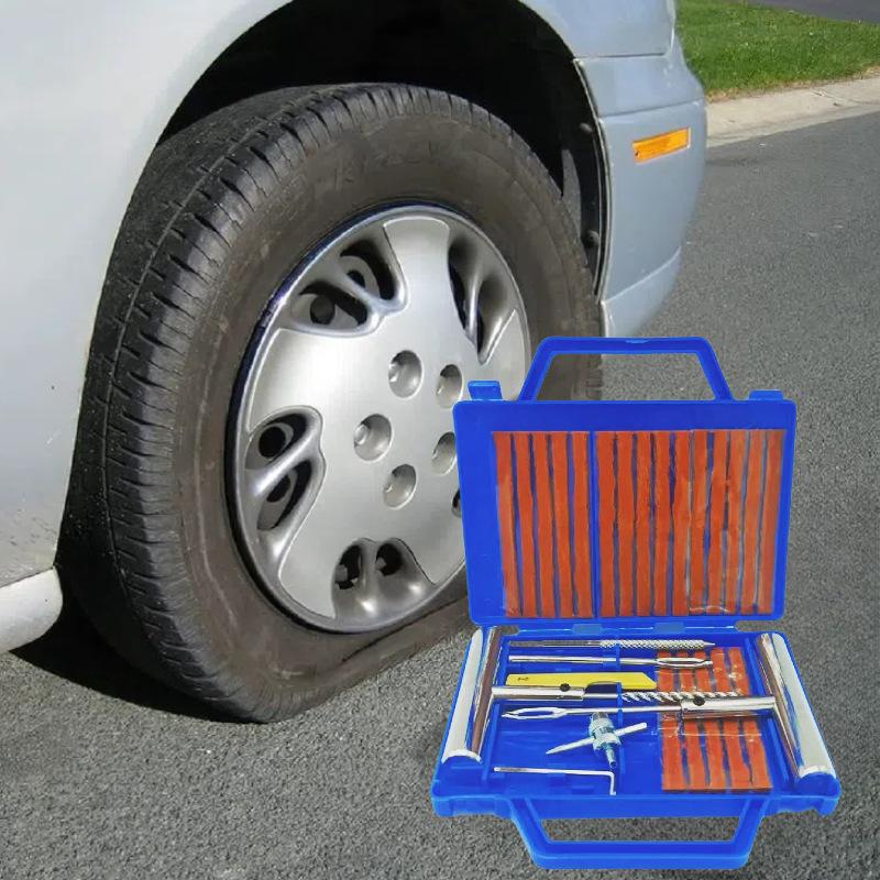 Tire Repair Kit: Quick, Easy, Iron Handle 28pc Vacuum Emergency Set for Home and Outdoor Use.