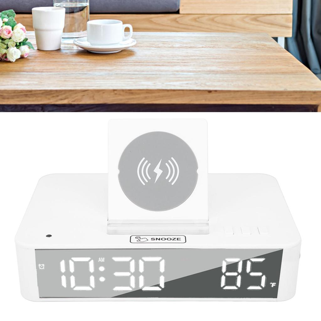 10W Digital Alarm Clock One Button Lifting LED Mirror Electronic Clock with 10W Wireless Charging for Bedroom