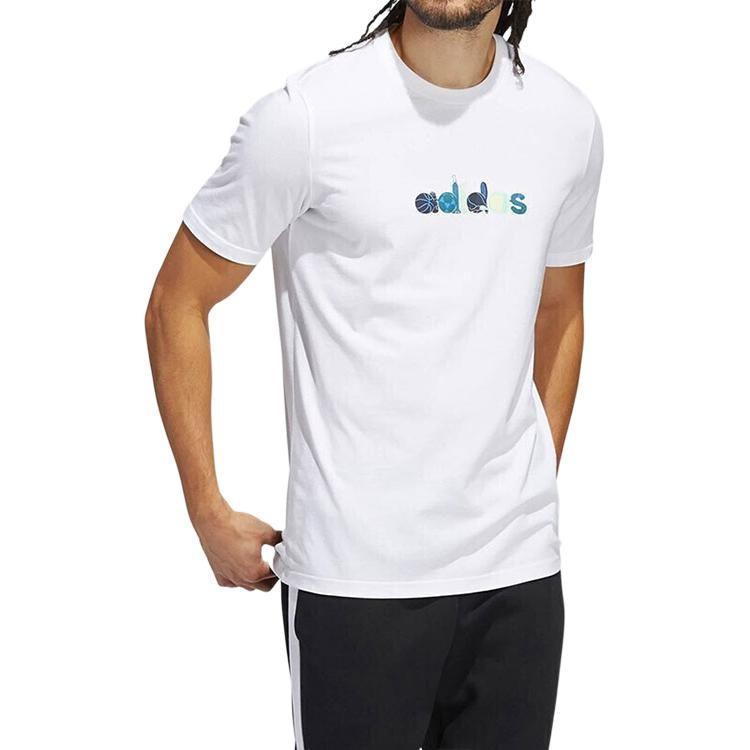 adidas T Shirts Men's White Crew Neck Moderate Straight Fit HE4839
