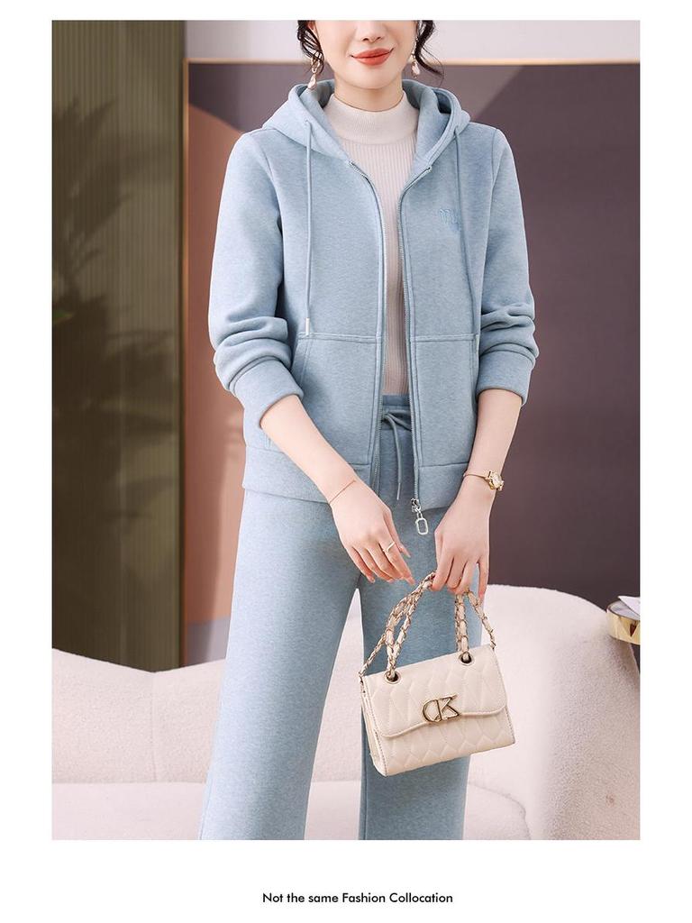 Brand Autumn/Winter Women's Plus Velvet Fashionable Hoodie Two-Piece Sportswear Suit