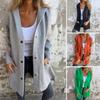 Women Winter Coat Mid Length Loose Cardigan with Hood Thick Pockets Solid Color Button Down Outdoor Travel