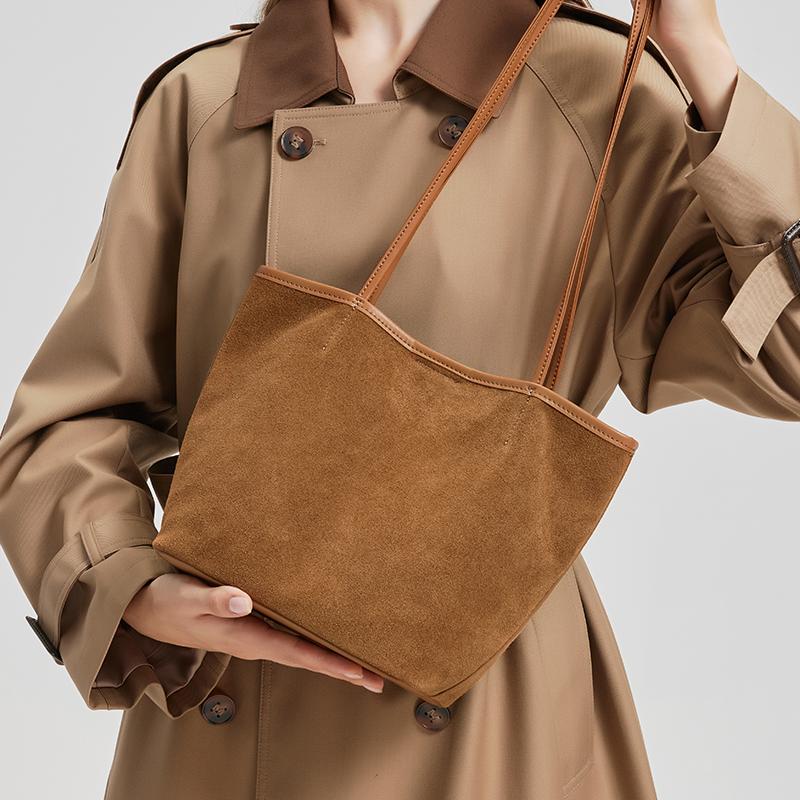Ladies' suede shoulder bag stylish large capacity high-quality genuine leather casual shopping bag fashiable matching