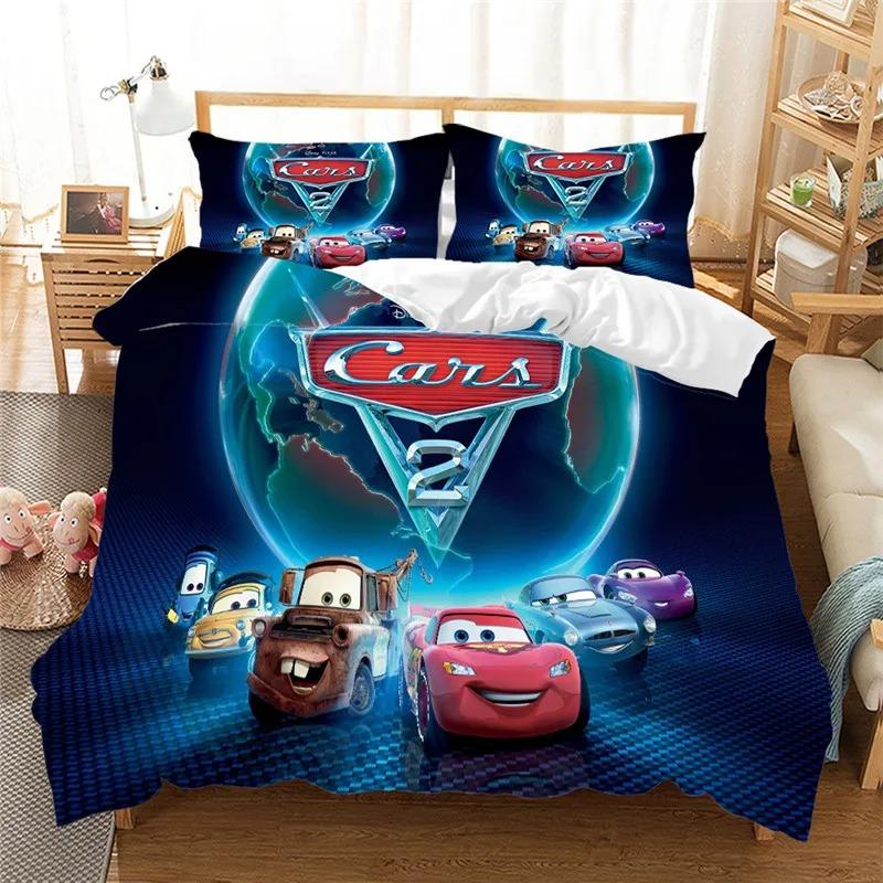 Lightning McQueen Car Duvet Cover Pillowcase Car Bedding Set Adult Boy Girl Bedroom Decoration Birthday Gift Single Double Large