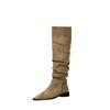 Knight Boots Women's Thick Heel Autumn and Winter Western Boots Tall Thin Retro Thin Pleated Piled Boots Long Boots
