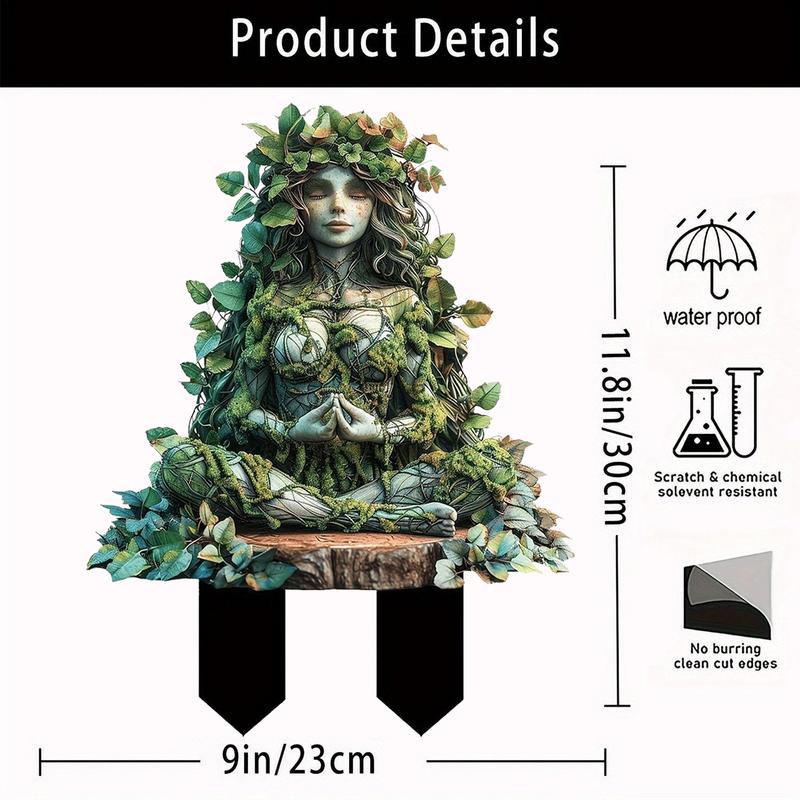 Acrylic Garden Stake Tree Man Fairy Earth Goddess Garden Statue Stakes Outdoor Accessories Ground Insert 2D Acrylic Flower Pot