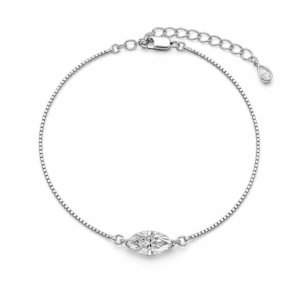 S925 Sterling Silver Marquise Cut Moissanite Bracelet Dainty Thin Box Chain Solitaire Moissanite Wrist Bracelet for Women 16+4cm