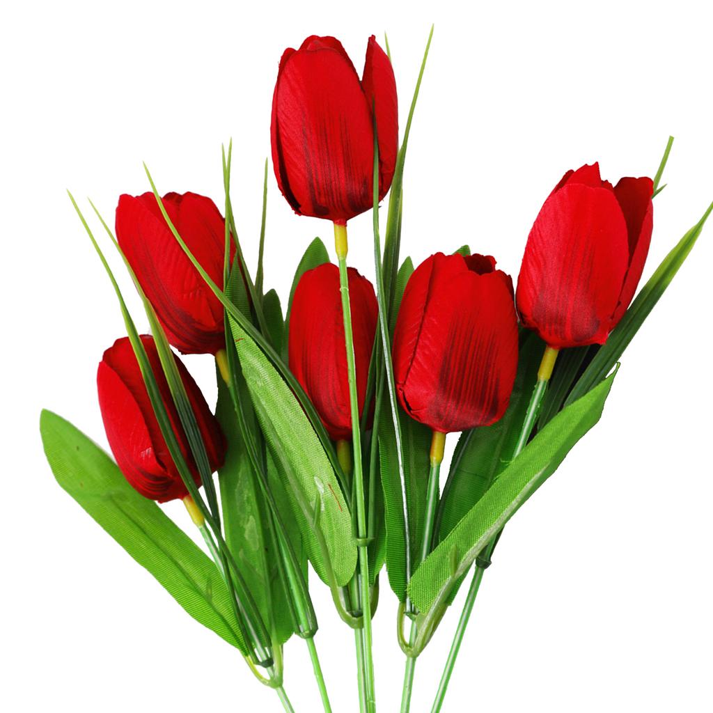 Artificial Flower Bouquet with Stem Vivid 6 Heads Fake Silk Flowers Arrangement for Wedding Home Kitchen Decor Dark Red