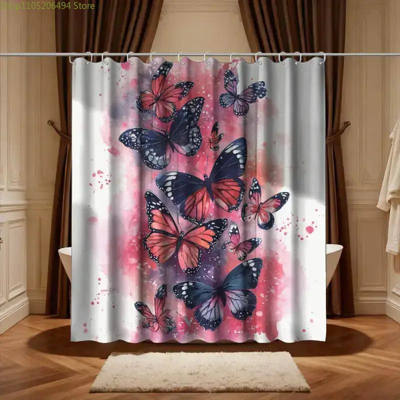 1pc Bathroom Shower Curtain, Butterfly Garden Visit Experience, Anniversary Shower Curtain, with 12 Hooks, 180*180Cm Bathroom